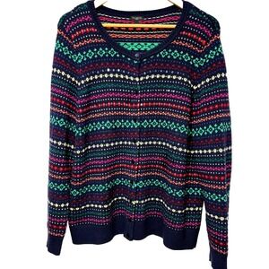 Talbots Womens Fair Isle Wool Blnd Cardigan 1X Sequin Holiday Multicolor Festive
